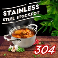 18cm SUS304 Stainless Steel Double Handle Induction Cooking Pot With Glass Lid Cover