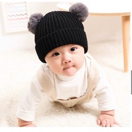 WAREHOUSE SALE 4.4 heybaby DOUBLE POM (B) Cute Children's Hat Beanie Model Ages 0 to 3 Years Best Qu