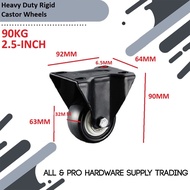 2.5 Inch Dia Heavy Duty 90KG Black Polyurethane Rigid Castor Wheels Trolley Furniture Caster
