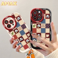Cartoon Cute Red Grid Love Pandas Silicone Puff Casing For Tecno Spark 20 20C 20 Pro / Spark GO 2023