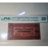 Straits settlements/ British Admin (1924) 1 DOLLAR (PMG) PAPER MONEY GUARANTY ,NET 20 VERY FINE (REP