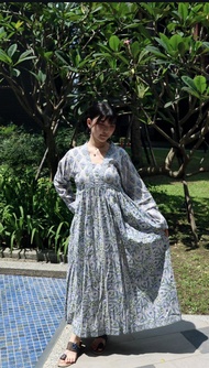 印度手工丨木印刻洋裝-風藍藤影