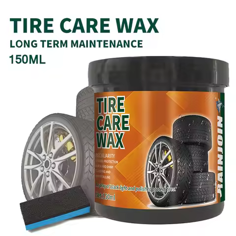 Tire Wax with Sponge Car Tyre Shine Wax Wheel Cleaner Black Brightening Polishing Maintenance, Tire 