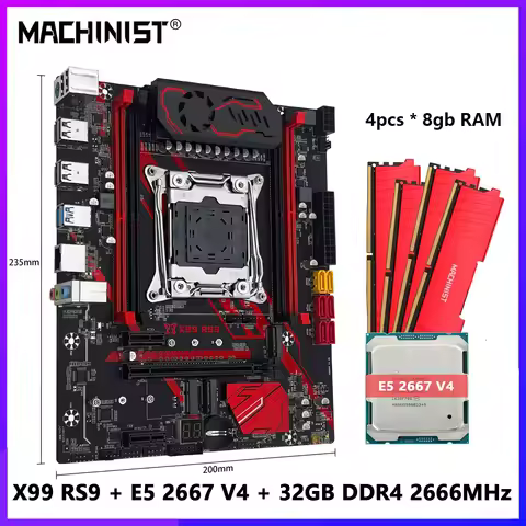 Combo de placa base MACHINIST X99 RS9 con procesadorXeonE5 2667 V4 LGA 2011-3CPU Kit DDR4 32GB(4*8GB