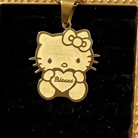 Personalized Hello Kitty Heart Necklace Stainless Steel Custom Engraved Name Pendant Charm Women San