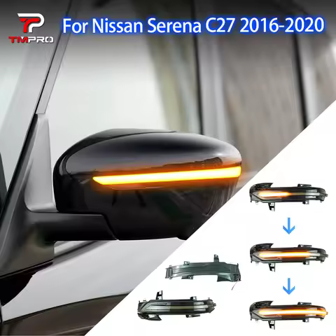 For Nissan Serena C27 2016-2020 Rearview Mirror Turn Signal Daytime Running Light Dynamic Blue Light