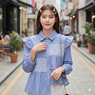 KEMEJA Women's Tops | EXCLUSIVE AINUNDIVA - INDI BROCADE SHIRT, CASUAL WOMEN'S TOP WOMEN'S STRIPE BL