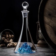 Crystal Glass Wine Decanter, Luxury Wine Carafe with Built-in Blue Iceberg Waterfall, Lead-Free Wine