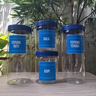 Toples Bumbu Dapur Biru Plastik Seasoning Set Jar Free Stiker Label Anti Air