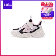 361 Degrees Kids Girls Shoes Breathable Mesh EVA Soft Sole Mid Heel Sports Fashion Running Shoes