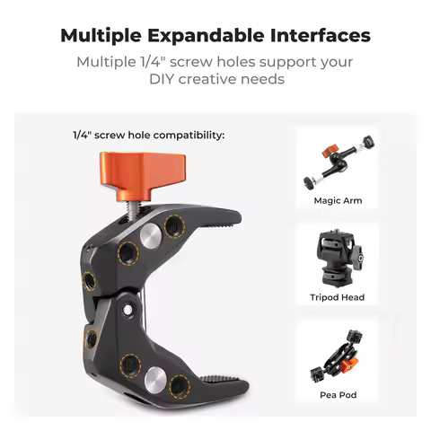 K&F Concept Super Clamp Camera Clamp with 360 Ballhead for GoPro/AKASO/Insta360/Pocket 3 Mount