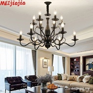 American European style retro black iron candle lamp living room dining room hall chandelier lamp la