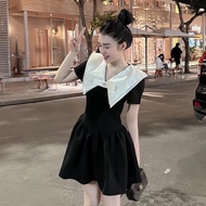 Váy dự tiệc dáng xoè tay bồng phối cổ nhọn trắng Đầm tiểu thư ôm body xoè đuôi cá tôn dáng đi chơi đ