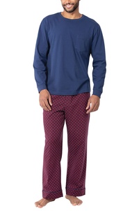 PajamaGram Men Pajamas Sets - Cozy 100% Cotton Pajamas for Men, Knit Long Sleeve Pajama Set for Men,