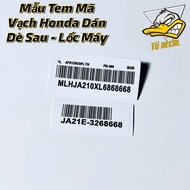 Honda Wave 125i Barcode Sticker, Engine Block Barcode Sticker, Child Fender Barcode, Durable Waterpr