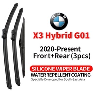 (Front+Rear 3pcs) Silicone Windshield Wiper BMW X3 Hybrid G01(2022-Present) Hydrophobic Wiper Blade 