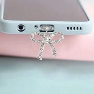 1pc Rhinestone Bow Dust Plug, Elegant Y2K Fashion, Alloy Metal Accessory, Transparent Silicone Smart