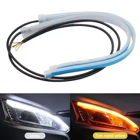 2Pcs 45 - 60cm Universal Car Headlight Waterproof RGB LED Strip DRL Turn Signal Yellow Brake Flow Li