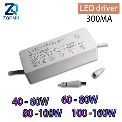 LED Power Supply 40-60W 60-80W 80-100W 100-160W 300mA Constant Current Driver AC 85-265V Lighting Tr