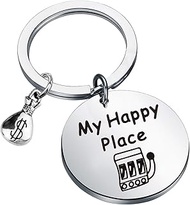 FEELMEM Casino Lover Gift Gambler Gift My Happy Place Lucky 777 Jackpot Casino Slot Machine Keychain