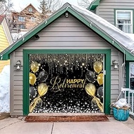 Happy Retirement Black Gold Garage Door Cover Banner Decorations Backdrop 7x8ft Black Gold Balloons 