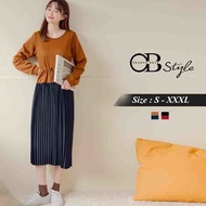 OB DESIGN ★ OBDESIGN ★ ORANGEBEAR ★ COLOR PATCHED ELASTIC WAIST DRESS ★ 2 COLORS ★ S-XXXL SIZE ★ PLU