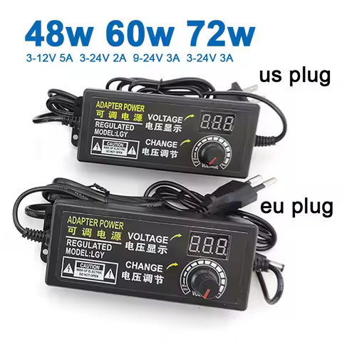 Universal AC/DC Adapter with Display Screen Adjustable Power Supply Adapter AC 100-220V to DC 3-24V 