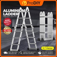 M37 12 Step Multipurpose Aluminium Ladder 3.7M Lightweight Adjustment Portable Stair Stabilizer Tang