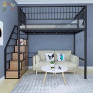 Loft Bed Iron Bed Frame Stair Storage Space Single Bed Apartment Dormitory Bunk Bed nirerrt2.sg