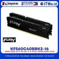 Kingston FURY KF560C40BBK2-16 DDR5 RAM 16GB 2x8GB 6000MHz Desktop Memory Kit itw