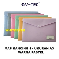 A3 v-tec 1-button plastic folder + name TAG - pastel color