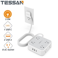 【ส่งไวจากไทย】TESSAN ปลั๊กไฟ 8 ช่อง พร้อมสวิตช์และพอร์ต USB-C 1.5/3.0/4.5 เมตร สาย ปลั้กพ่วง ปลั๊กสาม