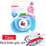Ty ngậm Pigeon Silicone Mini Light Size S (màu Xanh) Tặng 1 bịch khăn giấy ướt 80 tờ - chất liệu cao
