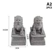 Graceful 2Pcs Mini Stone Lion Decor Chinese Style Lion Statue Desktop Feng Shui Adornment