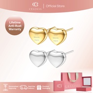 [ BESTSELLER | RM99 + RM5 VOUCHER ] Celovis Gia Heart Engravable Stud Earrings - Gold/Silver