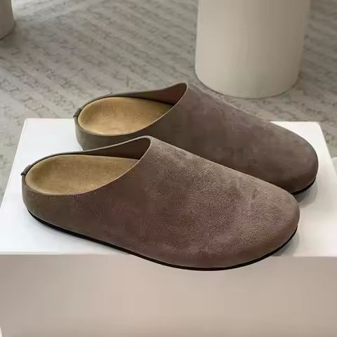 2026 Spring New Boken Shoes Thick soled Genuine Leather One foot Stepping Flat Bottom Boken Baotou H