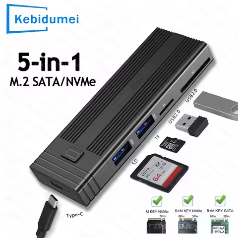 USB C HUB M.2 NVMe NGFF SSD Enclosure 5-in-1 Type C HUB Dock With Disk Storage Function SD TF Card R