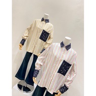 RAINBOW STRIPE BEADS SHIRT STRIPE SHIRT WOMEN