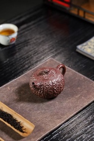 【手工紫砂】雕刻青蛙茶壺容量190毫升左右 金剛菩提壺 原礦石紅泥（紫泥中嘅稀有礦石。有質重感）