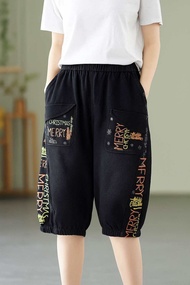 Quần Bò Jeans Ngố Baggy Cạp Chun Lưng Cao Chất Bò Mềm Xịn Quần ngố lửng nữ bò giấy thêu dáng bagyy t