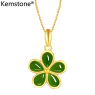 Kemstone Fashion Alluvial Gold Plated Jade Plum Flower Pendant Necklace Jewelry Gift for Women