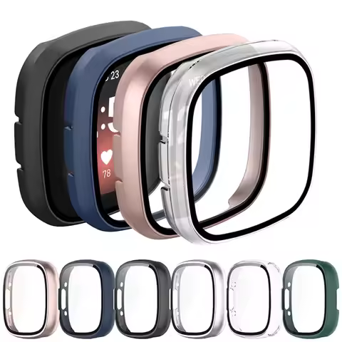 Tempered Glass Screen Protector Case For Fitbit Versa 3/ Sense Cover Full Cover Bumper Shell For Fit
