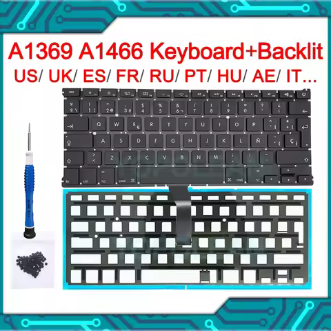 New Laptop Keyboard with Backlight Screw Tools For Macbook Air 13" A1369 A1466 US UK Spain French Ru