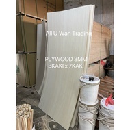 (MIN 3pcs)PLYWOOD BOARD PAPAN GRADE A 3MM 3x7/4x8
