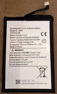 แบตเตอรี่ BL-49NT สำหรับ Tecno Pop 7/ Pop 7 Pro/ bl-49nt ความจุแบตเตอรี่ 5000mAh + เครื่องมือถอด กาว