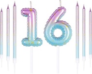 Pink Blue 16th Birthday Candle, Pink Number 16 Candles for Cakes, Colourful Thin Party Candles, Happ