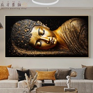 Perilla-Modern oblique cut golden reclining Buddha head Buddha statue canvas mural religious Buddhis