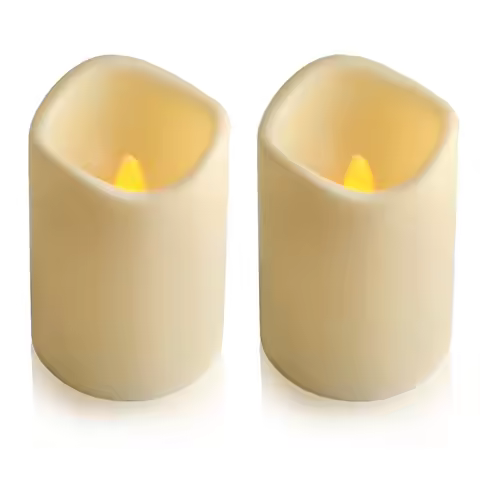 2PCS Flickering Flameless Resin Pillar LED Candle Lights with 6 Hour Timer Outdoor LED Candles Valen