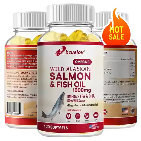 Wild Alaskan Salmon Oil - Pure Fish Omega 3 EPA DHA Fatty Acids - Supports Joint Function, Brain, Ey