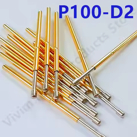 100PCS Spring Test Probe P100-D2 Spring Test Pin P100-D Nickel-Plated Round Head Dia 1.5mm Spring Te